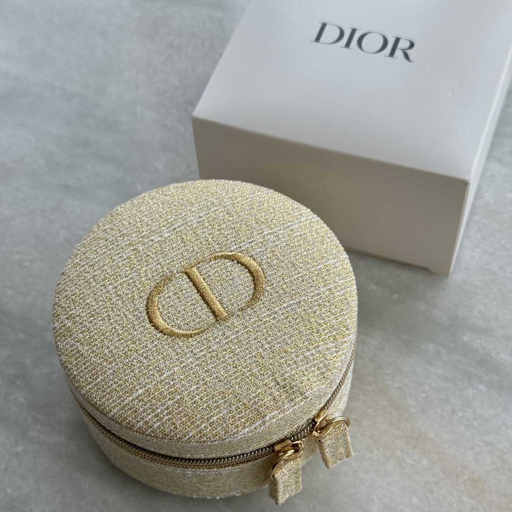 SOLD  Gold Textured Round jewelry Case, J’adore